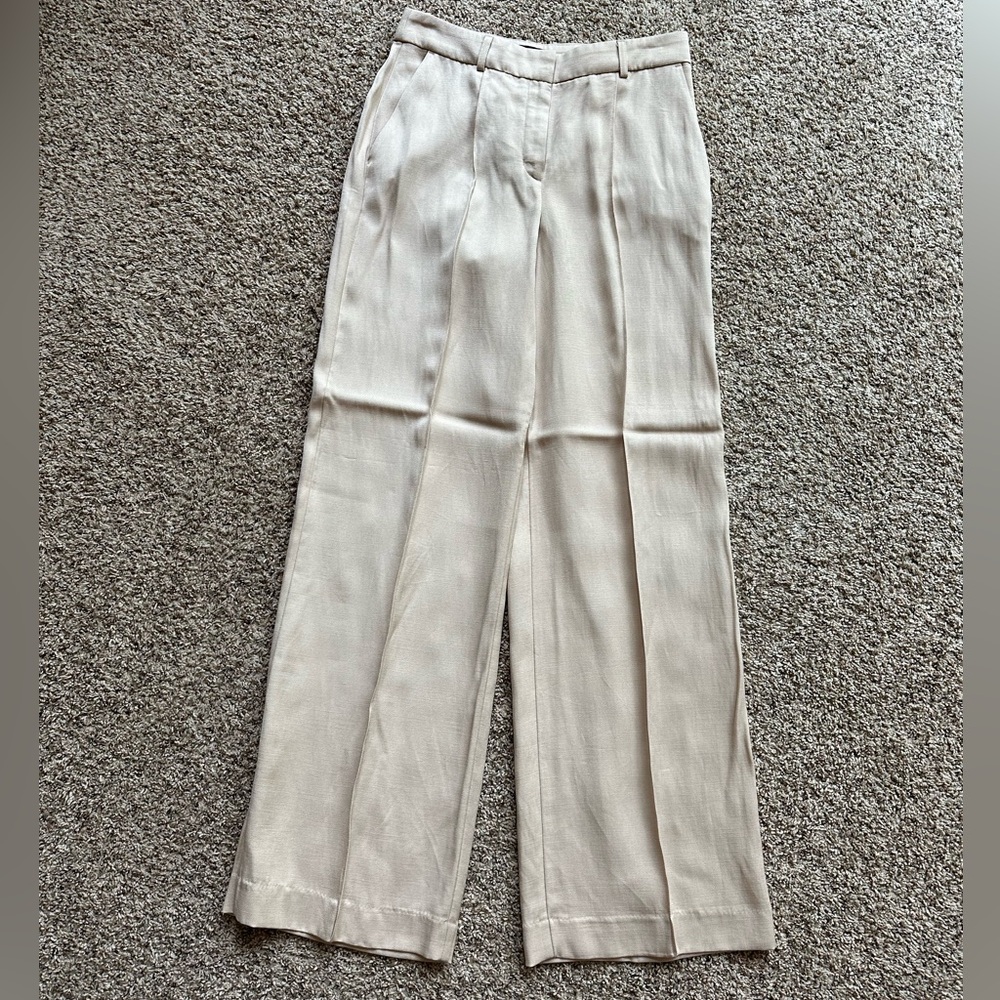Express Linen Blend High Rise Editor Wide Leg Trouser in Tan, Size 4, NWOT